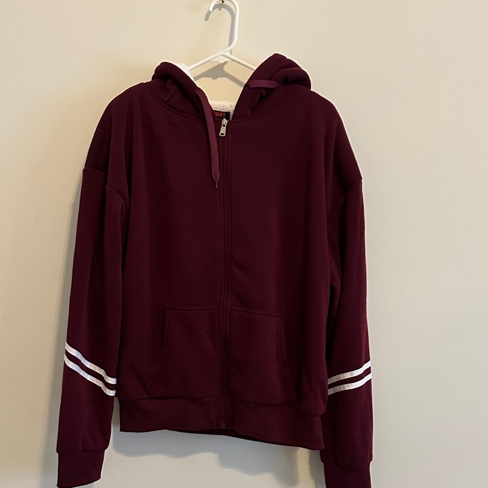 Women's Burgundy Hooded fleece lined Jacket